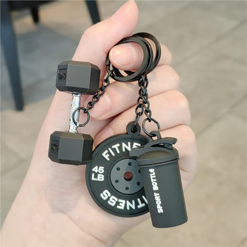 Llavero de fitness barra colgante deportivo creativo mancuerna mochila escolar periférica deportes taza de agua colgante regalo para hombres y mujeres