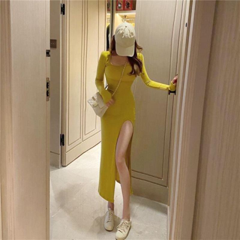 New Long Sleeve Mid-length Split Sexy Slim-fit dress Slim-fit Hip Skirt Square Collar A- line Skirt New Long Sleeve Mid-length Split Sexy Slim-fit dress Slim-fit Hip Skirt Square Collar A- line Skirt