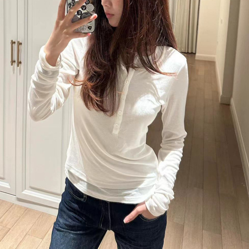 Lazy Feeling Lenzing Tencel Wool Henley Collar Women's Knit Sweater 25 Autumn/Winter Slimming Striped Bare Skin Base Shirt Lazy Feeling Lenzing Tencel Wool Henley Collar Women's Knit Sweater 25 Autumn/Winter Slimming Striped Bare Skin Base Shirt