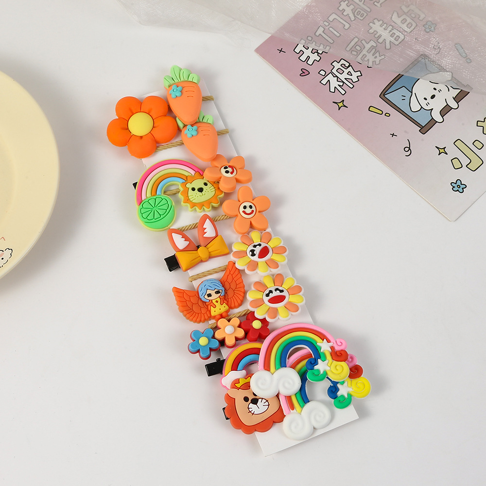 Inventario coreano clip para el cabello de niños dibujos animados set adorable clip para el cabello hecho a mano dopamina tocado de niña al por mayor