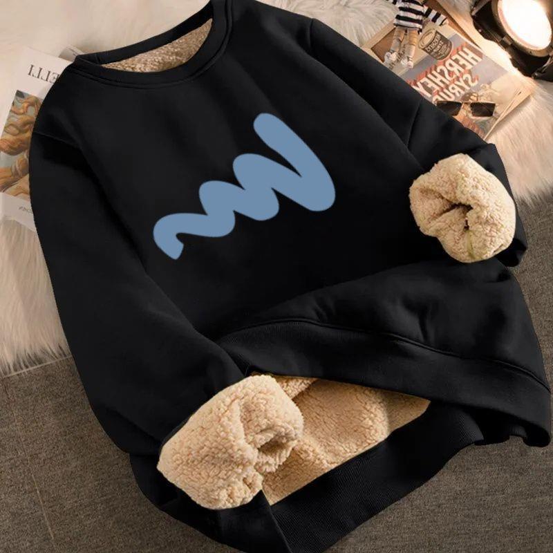 Jacket Warm New Thickened Shirt Round Neck Lambskin Men's and Women's Base Sweater Autumn and Winter Loose Student fleece-lined 12