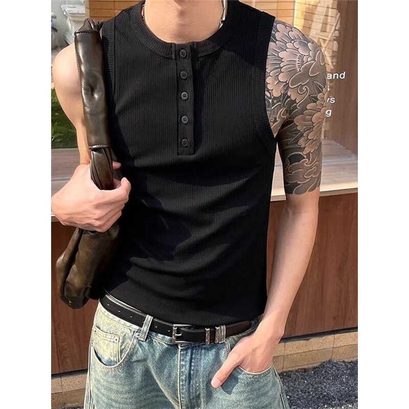 Summer New Sleeveless Button Cardigan Men's Cool Style Simple Minority High-end Slimming Casual Sweatshirt Trend