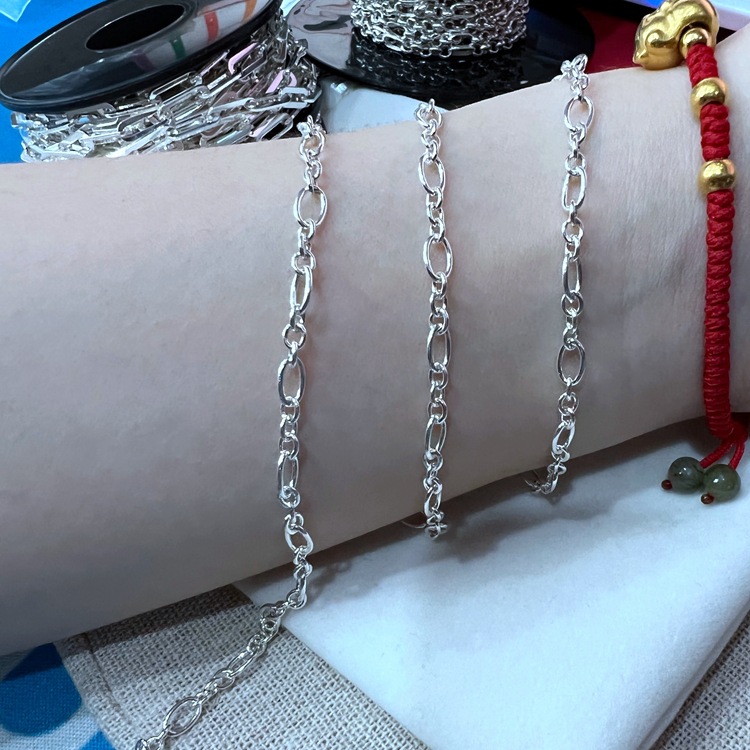 s925 sterling silver calendered cross chain O-shaped chain DIY accessories chain tail necklace bracelet sweater chain semi-finished chain