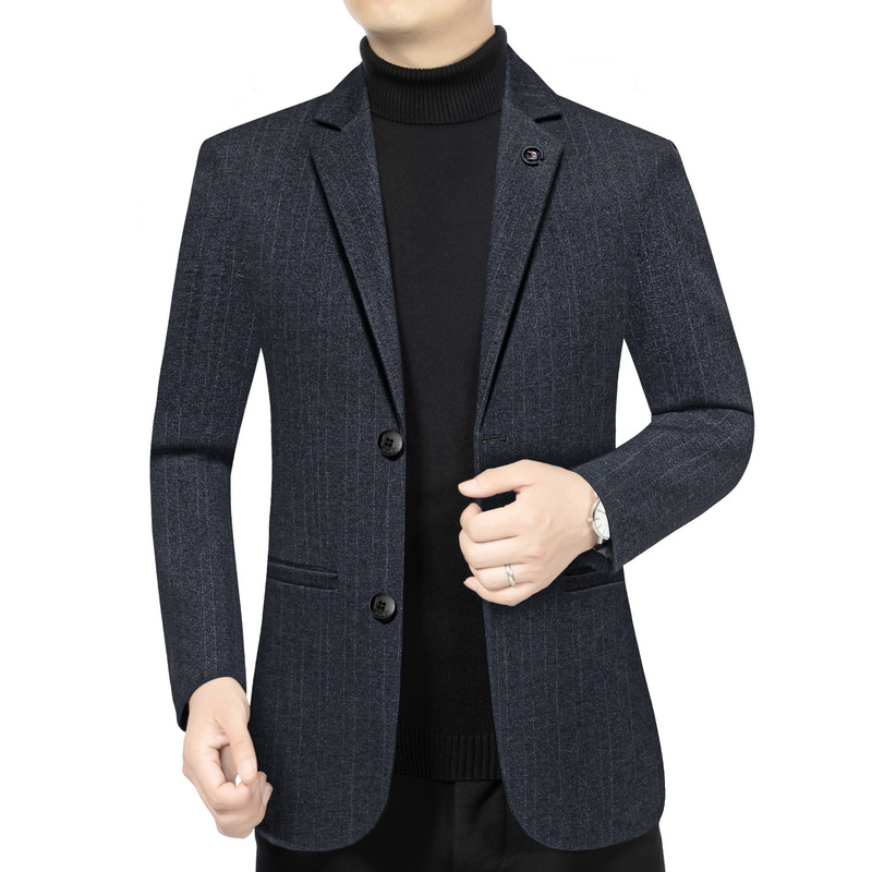 Men's autumn and winter slim-fit plaid casual blazer, business wool suit jacket, middle-aged men's top