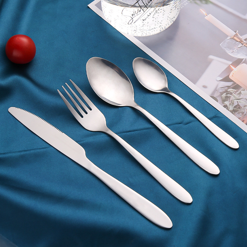 In-Stock 410 Stainless Steel Cutlery Set with Polished Handle, Steak Knife, Fork, Spoon, Dessert Spoon, Western-Style Tableware Gift Set