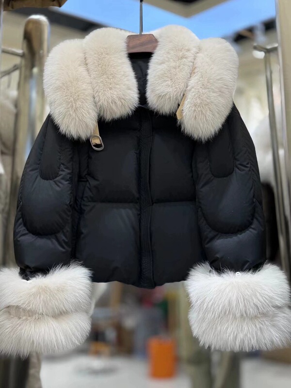 2025冬新款欧货高端皮草狐狸大毛领白鸭绒羽绒服保暖外套小个子女|undefined