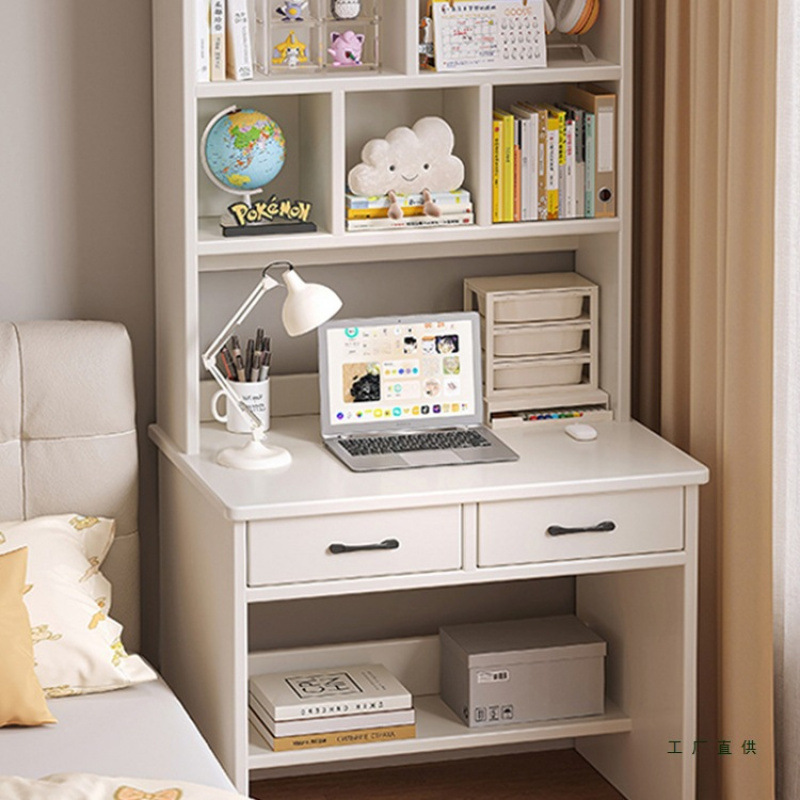 Solid Wood Desk Bookshelf Integrated Table Small Apartment Computer Desk Desktop Home Bedroom Student Adult Learning Writing