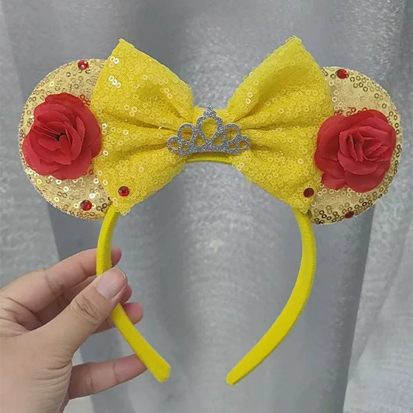 Sequin Bow Mickey Ears Headband Belle Princess Winnie the Pooh Cars Cinderella Cosplay Hair Accessories