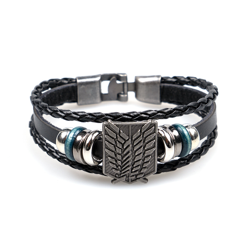 Pu Leather Chain Material 1 Piece Quantity Daily Occasion Retro Geometric Pu Leather Layered Men's Bracelets Men Cord & Leather Bracelets
