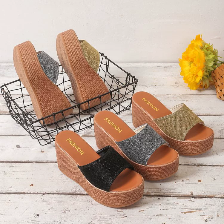 Slippers2024 летний новый стиль внешней торговли большой размер женские сандалии на толстой подошве temu наклон на каблуке минималистская летняя женская обувь
