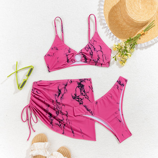 Overseas warehouse a generation of wind beach hot spring sexy bikini drawstring skirt slim three-piece women's swimsuit