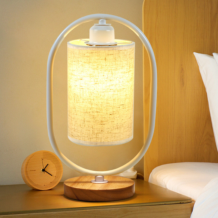Scandinavian Table Lamp Bedroom Bedside Simple Stylish Creative New Chinoiserie Retro Fabric Warm Solid Wood Dimming Night Light