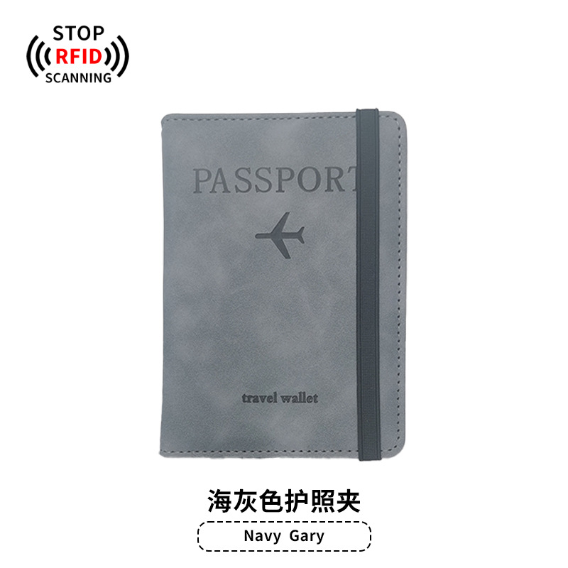 Cubierta de pasaporte con correa gris mar