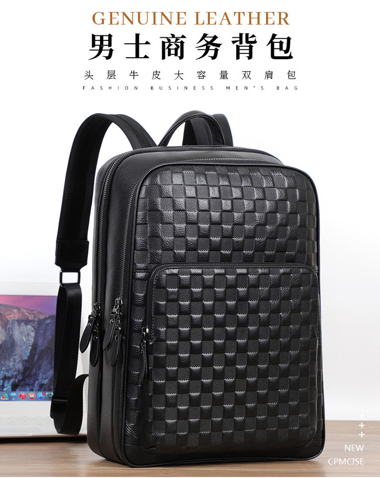 Ba lô nam da bò thật dung tích lớn 15.6 inch đựng laptop, túi du lịch 30×17×41 cm — Màu đen 1, Màu đen 2 chi tiết 1