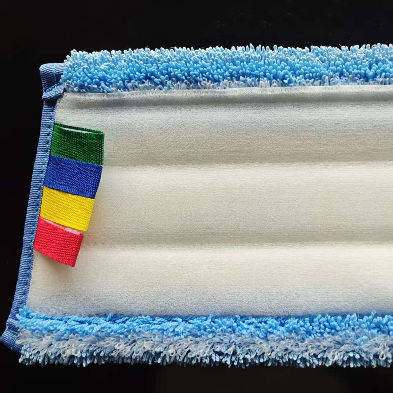 Propiedad hotelera del hospital, cabeza de fregona de microfibra, fregona plana pegada de cuatro colores, tela de suelo para reemplazar la cabeza de Fregona
