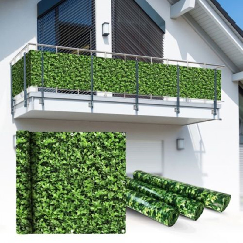 Printed Green Leaf Pattern Balcony Fence Cloth Privacy Cloth Pvc Clip Mesh Cloth Anti-Uv