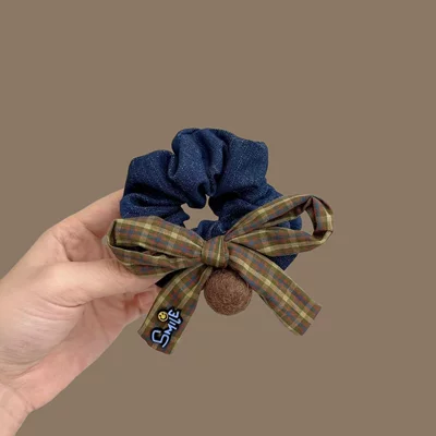 Korean Hair Accessories Plaid Bow: Saç üçün rezinlər