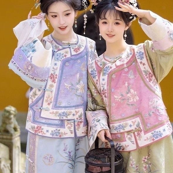 格格冬服川黛时光兰若清嘉双色重工复原感刺绣马甲氅衣旗服小宫装