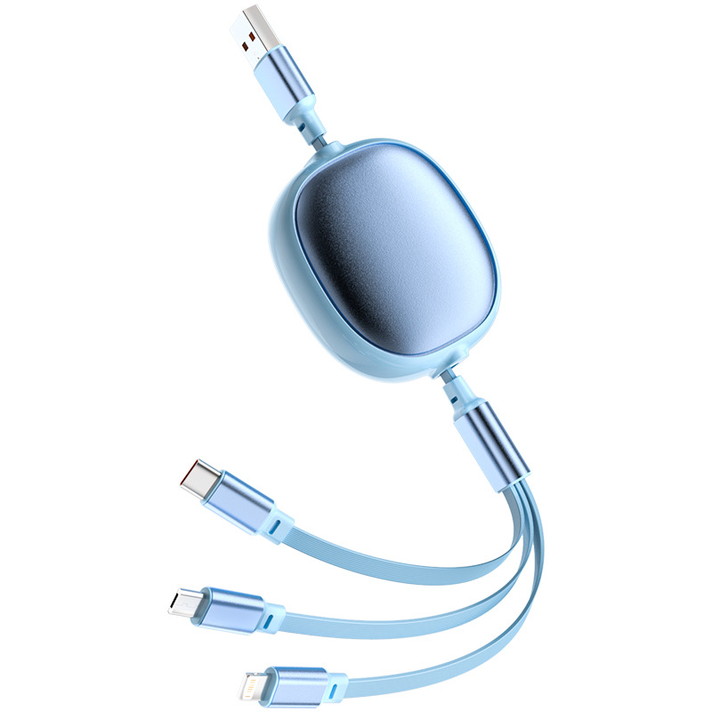 Shunwangshun 3-in-1 Charging Cable Fast Charging Data Cable 1-to-3 Car Charger 120W Retractable Multifunctional Triple Head Customizable
