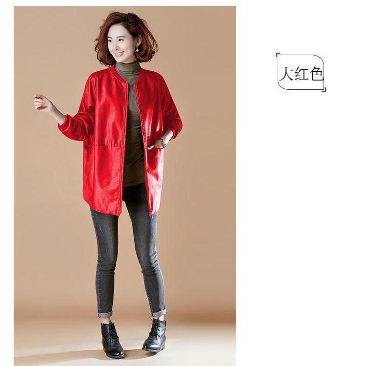 2024 New Leather Jacket Windbreaker Leather Jacket Slimming Large Size Baseball Uniform Medium Long Leather Jacket Women