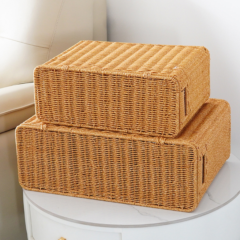 狭い高型蓋付き収納ボックス家庭用隙間雑誌バスケット籐編み収納ボックス壁角ソファコーナー収納ボックス