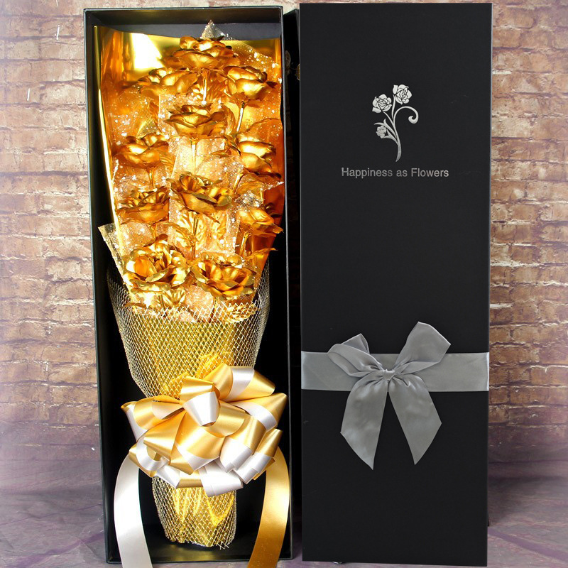 Gold Foil Rose Bouquet 520 Valentine's Day Gift for Girlfriend and Mother Golden Flower Holiday Flower Gift Immortal