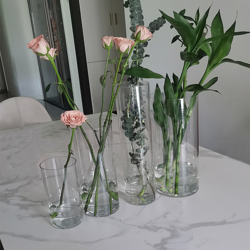 Factory direct in stock round transparent acrylic vase drop-resistant hydroponic flower arrangement high permeability plastic vase barrel ornaments