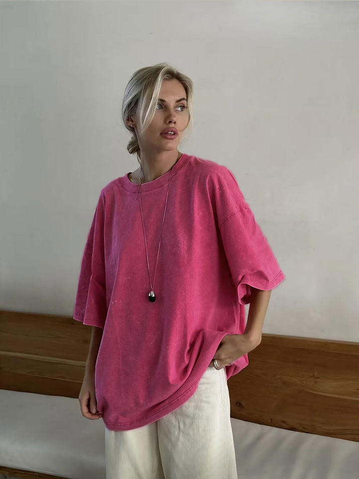 Áo thun nam tay ngắn cổ tròn cotton giặt mềm phong cách Âu Mỹ — Màu cà phê, Màu mơ, Màu tím, Màu xanh lam chi tiết 26