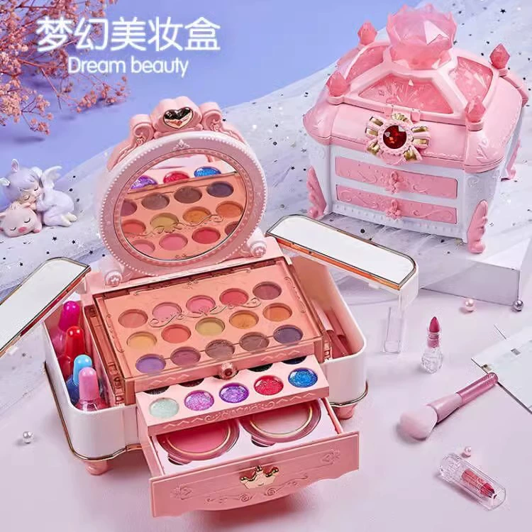 Игрушка для макияжа, нетоксичный набор, детская основа для макияжа для принцессы, косметичка, смывающаяся, подарок на день рождения
