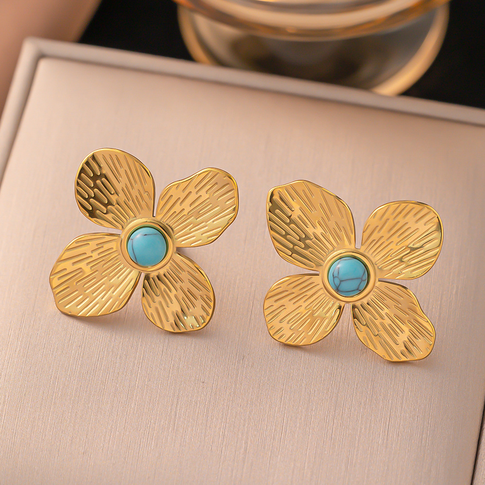 Geometric, Flower Pattern 1 Pair Elegant Simple Style Geometric Flower Plating 304 Stainless Steel Drop Earrings Ear Studs