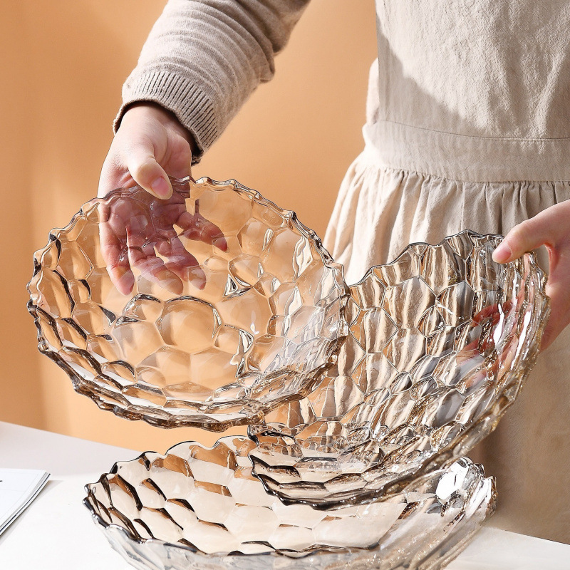 Plato de frutas de lujo ligero plato de frutas de vidrio creativo mesa de té de sala de estar doméstica moderna plato de frutas secas semillas de melón dulces platos de bocadillos