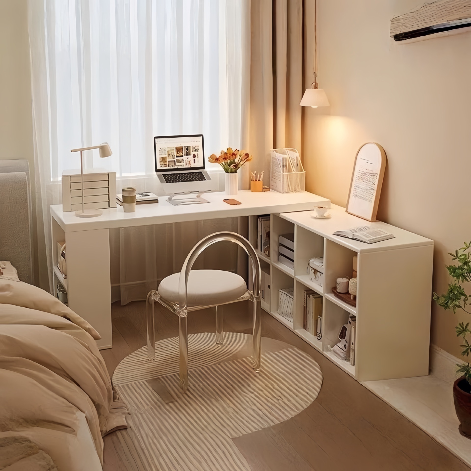 Solid Wood Corner Desk Bookshelf Integrated Table Work Computer Table Bedroom Girls Home Small Apartment Bedside Table