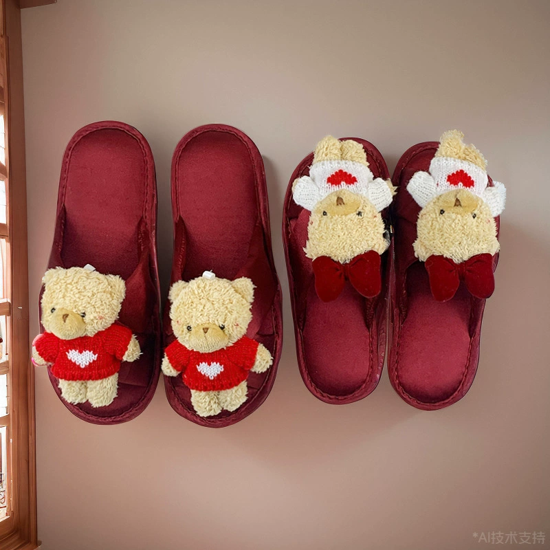 Симпатичные трехмерные маленькие медведи свадебные тапочки невеста жених свадебный приданый пара любовные домашние тапочки