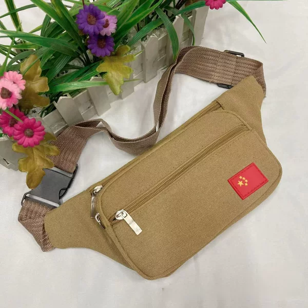Outdoor Sports Waist Bag Anti-theft Men's and Women's Fashion Mobile Phone Bag Canvas Casual Fitness Waterproof Crossbody Storage Shockproof Bag