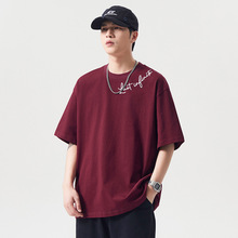 2025年简约小众设计手写字母印花美式潮牌短袖T恤男女打底衫上衣