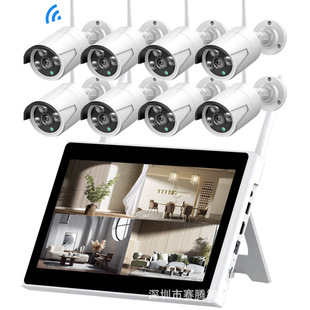 Cross-Border Hot-Selling 4-Channel Wireless Surveillance Recorder Set with Display Screen Nvr Wifi Camera with Large Visual Screen
