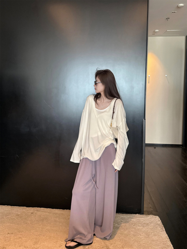 3734# superniniyy 奶柔裤 糯糯宽松柔软抽绳百搭垂感阔腿休闲裤|undefined