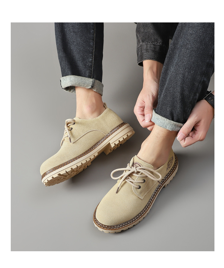New leather suede cowhide casual leather shoes low top lace-up vintage shoes for men_voghion.com