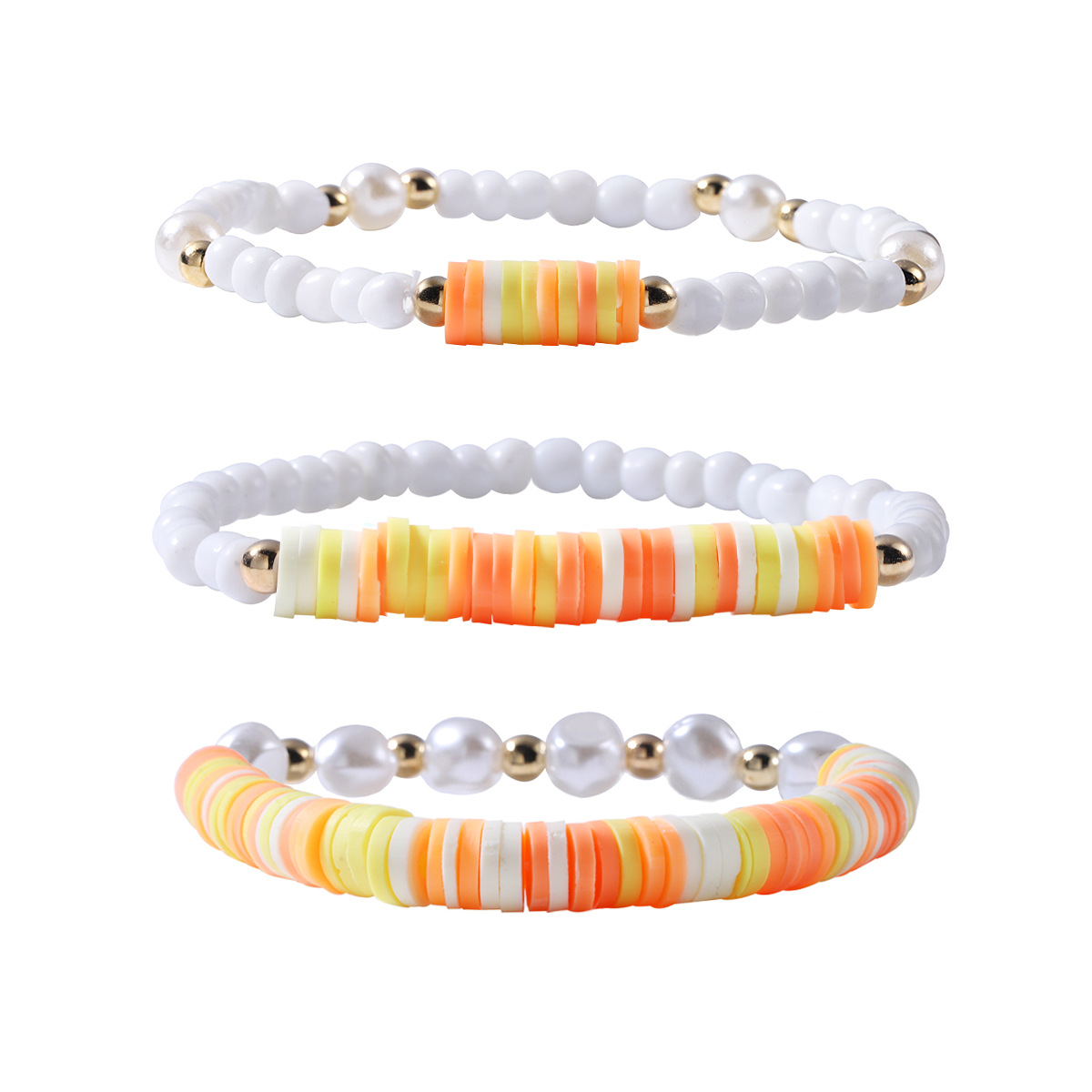 summer gradient color soft ceramic multi-layered pearl elastic beaded bracelet set