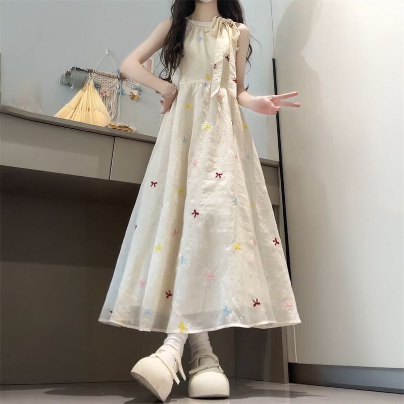 Sweet Style Bow-Tie Halterneck Suspender Dress for Women, Super Fairy Waist Slimming Look and Cool Long Skirt Sweet Style Bow-Tie Halterneck Suspender Dress for Women, Super Fairy Waist Slimming Look and Cool Long Skirt