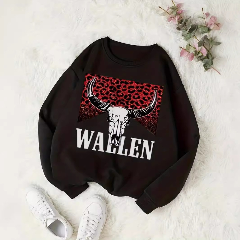 2024 Japanese and Korean Women's Fashion Trendy Cow Skull Print Sweatshirt, Casual Round Neck Long Sleeve Pullover, Versatile Loose Fit 2024 Japanese and Korean Women's Fashion Trendy Cow Skull Print Sweatshirt, Casual Round Neck Long Sleeve Pullover, Versatile Loose Fit