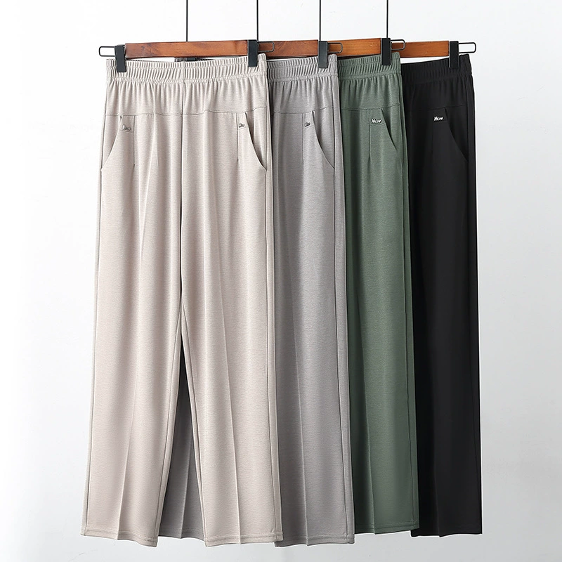 Мама средних лет брюки Летние тонкие ледяные шёлковые укороченные брюки среднего и пожилого возраста женская одежда свободная бабушка носит прямые брюки на улице