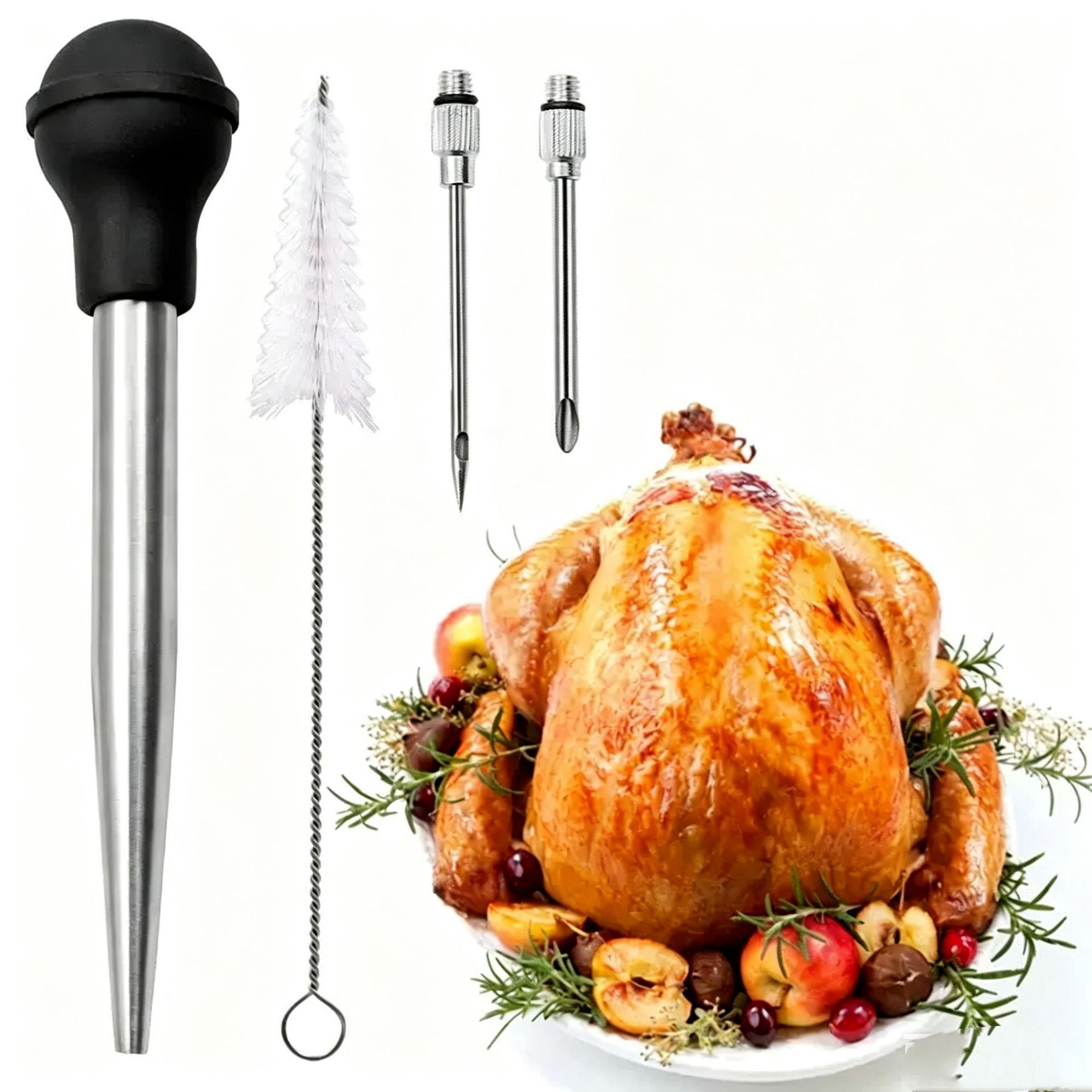 Silicone Pump 304 Stainless Steel Silicone Oil Drip Seasoning Tube Turkey Pump Tool Barbecue Seasoning Turkey Needle Seasoning Applicator