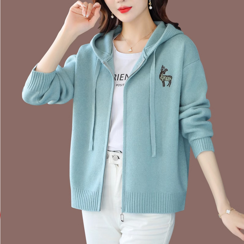 Hooded Sweater Jacket for Women, Autumn 2025 New Style, Spring and Autumn Zipper Outerwear, Loose Knit Cardigan, Fashionable and Slimming Hooded Sweater Jacket for Women, Autumn 2025 New Style, Spring and Autumn Zipper Outerwear, Loose Knit Cardigan, Fashionable and Slimming