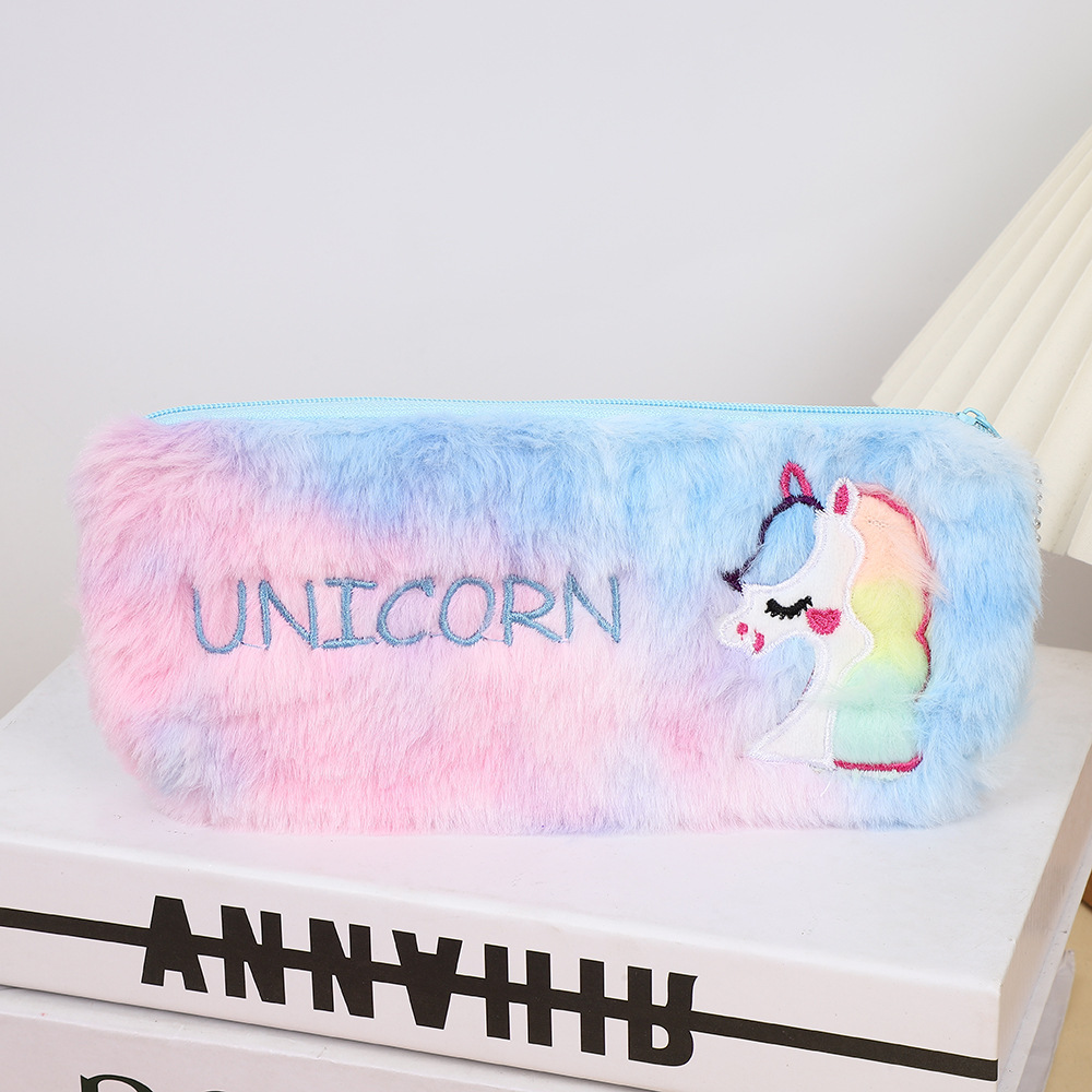 Nuevo bolso de pluma de peluche Gradiente Tie Tie Tie Tie Bag Papelería Unicornio Papelería Bolsa de almacenamiento creativa transfronteriza Regalos para niños