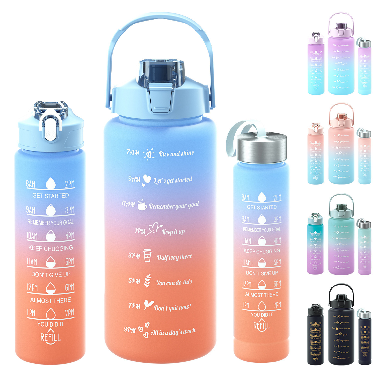 Taza de agua de tres piezas taza de paja de gran capacidad taza de agua de color degradado espacio deportivo olla taza de agua de plástico esmerilado con escala