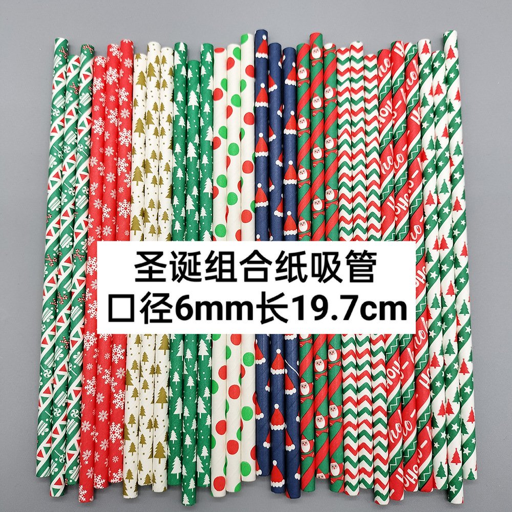 Navidad serie desechable biodegradable papel Kraft paja jugo bebida postre Mesa pastelería decoración papel paja