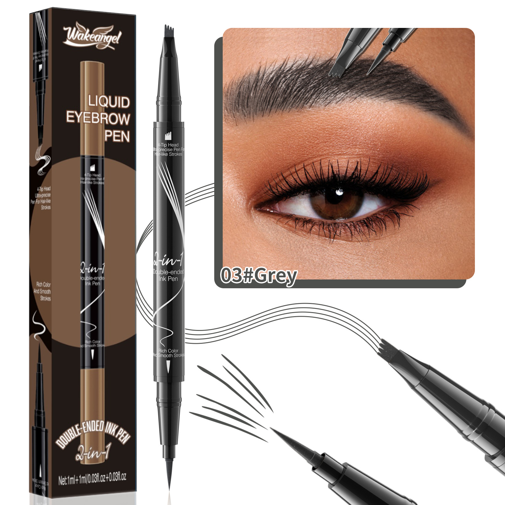 Amazon WakeAngel Four Fork Head Liquid Eyebrow Pen Two-in-One Makeup-Holding Eyebrow Pen Cross-Border Makeup