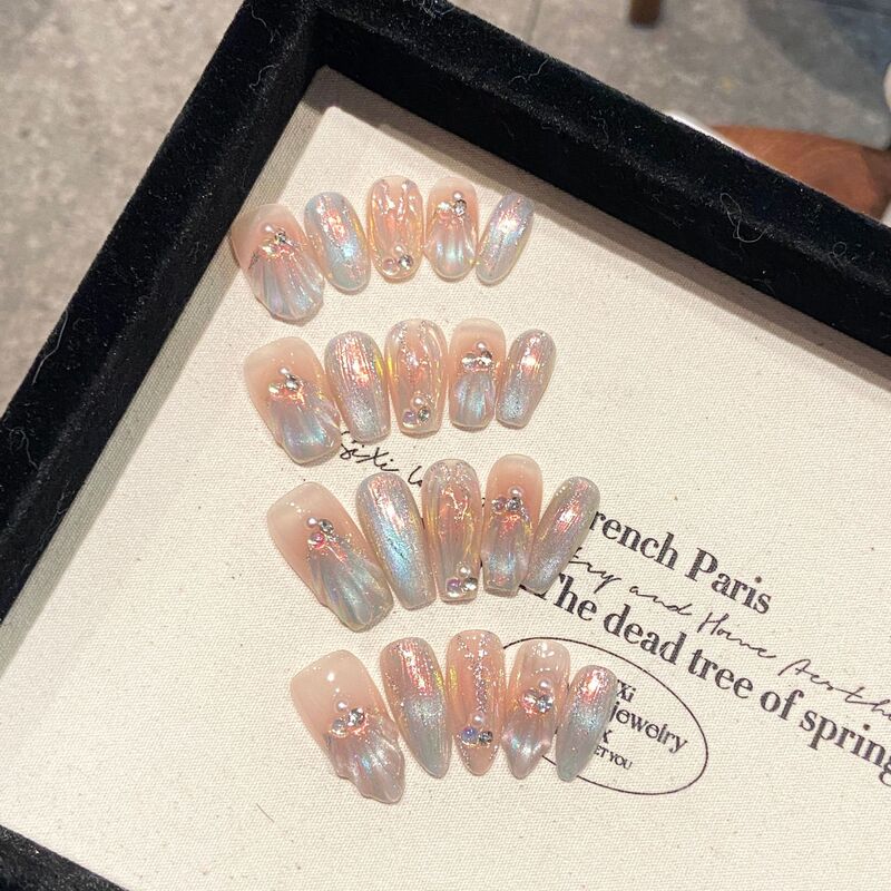 [Mermaid Micro Dream] Pure Hand-worn Armor High-end Phototherapy Nail Art Removable Fake Nail Paste for White Temperament