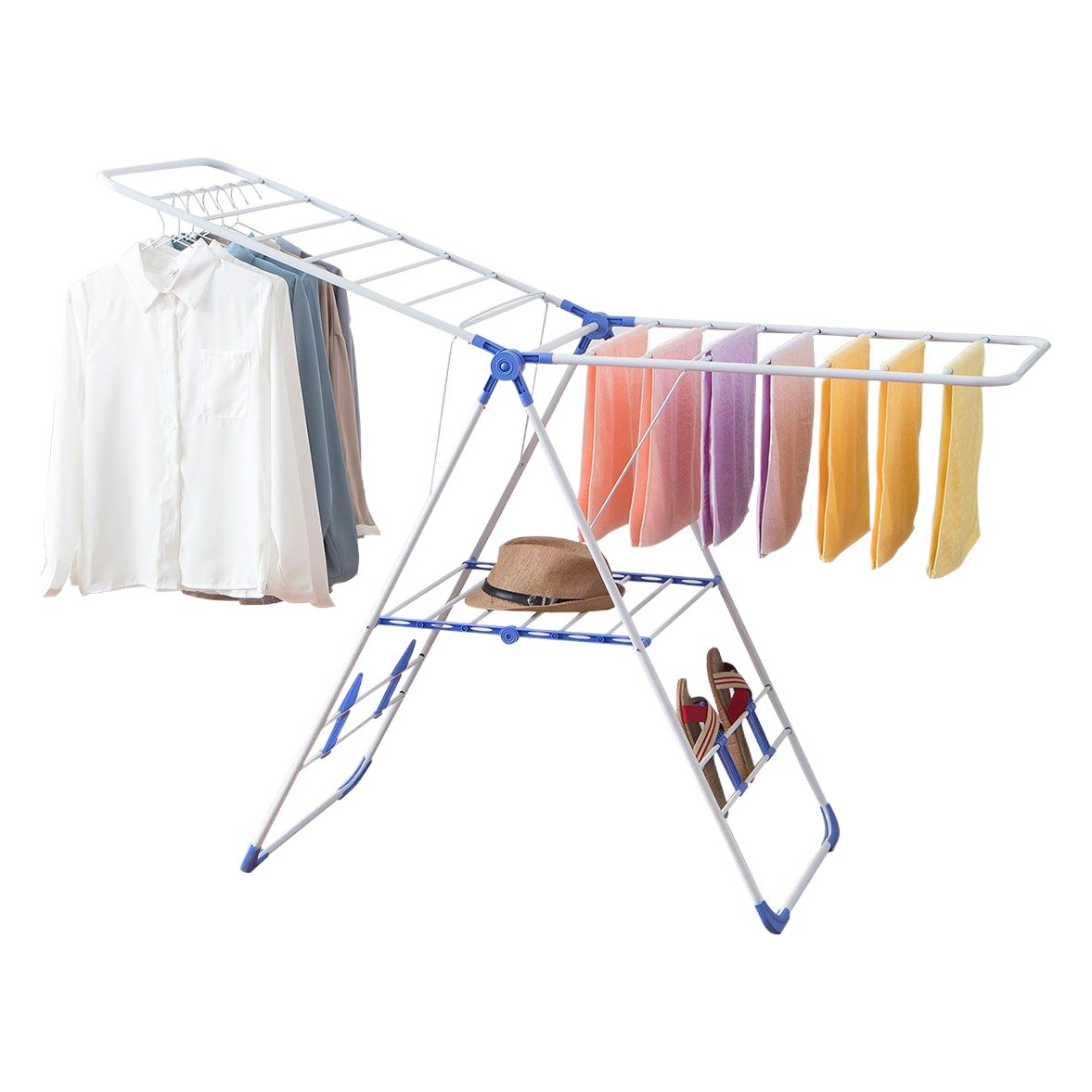 Piso del hogar multifuncional plegable percha de ropa X-tipo balcón percha de ropa interior Instalación-Libre ala tipo percha de ropa al por mayor